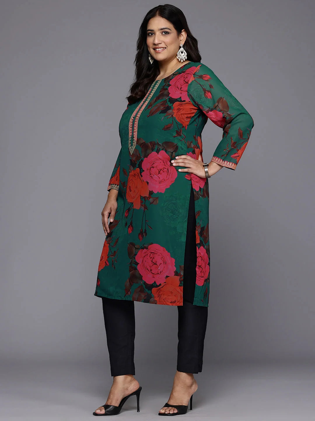 Plus Size Floral Sequinned Georgette Indian Kurtis Online