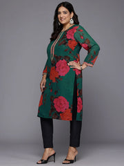 Plus Size Floral Printed Sequinned Georgette Kurta-AP-AHKUGRDP-1131