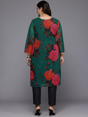 Plus Size Floral Printed Sequinned Georgette Kurta-AP-AHKUGRDP-1131