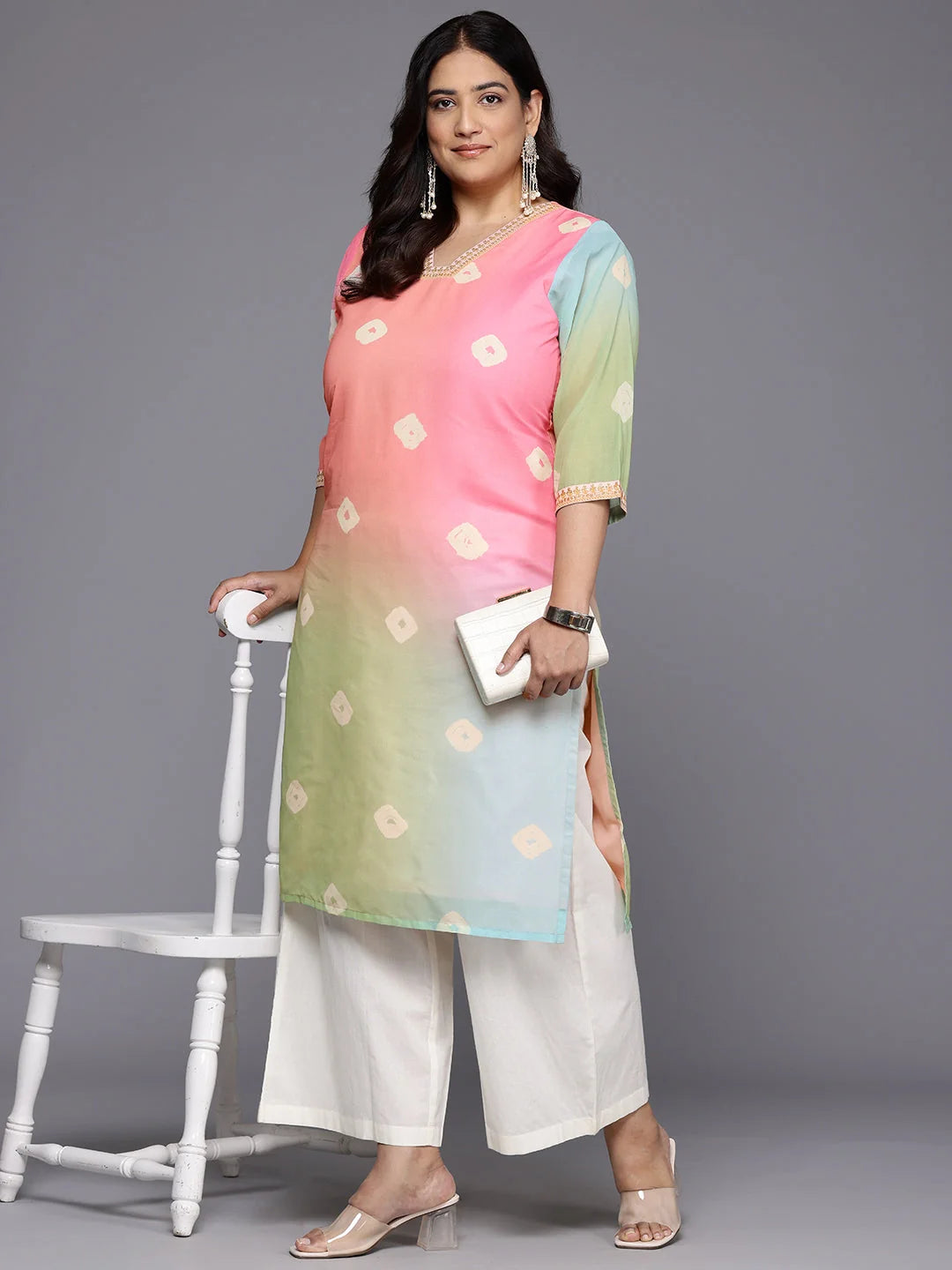 Plus Size Bandhani Print Kurta | Women's Indian Kurta Sets