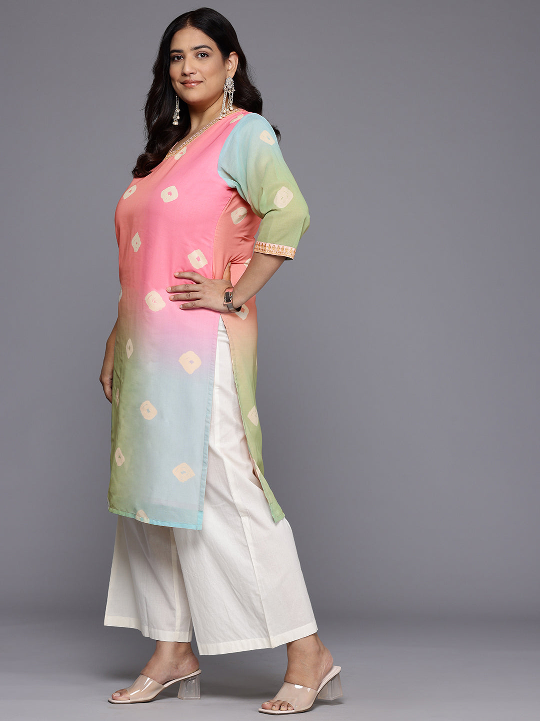 Plus Size Bandhani Print Kurta | Women's Indian Kurta Sets
