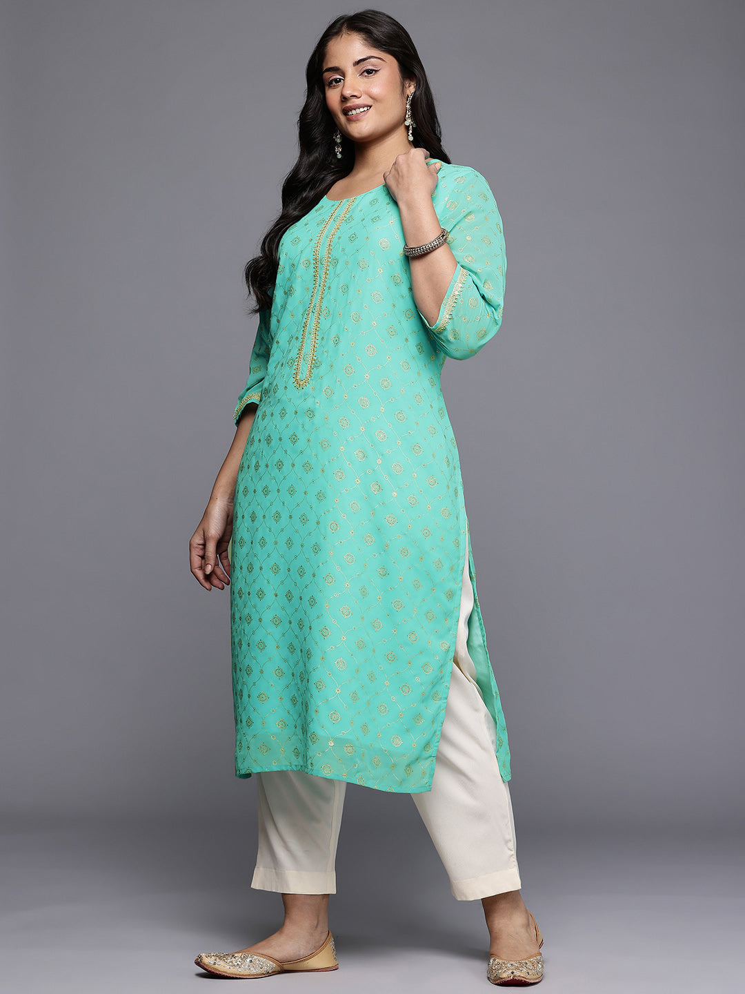 Women's Traditional Wear Blue Kurta-AP-AHKUGRFPGL-1166