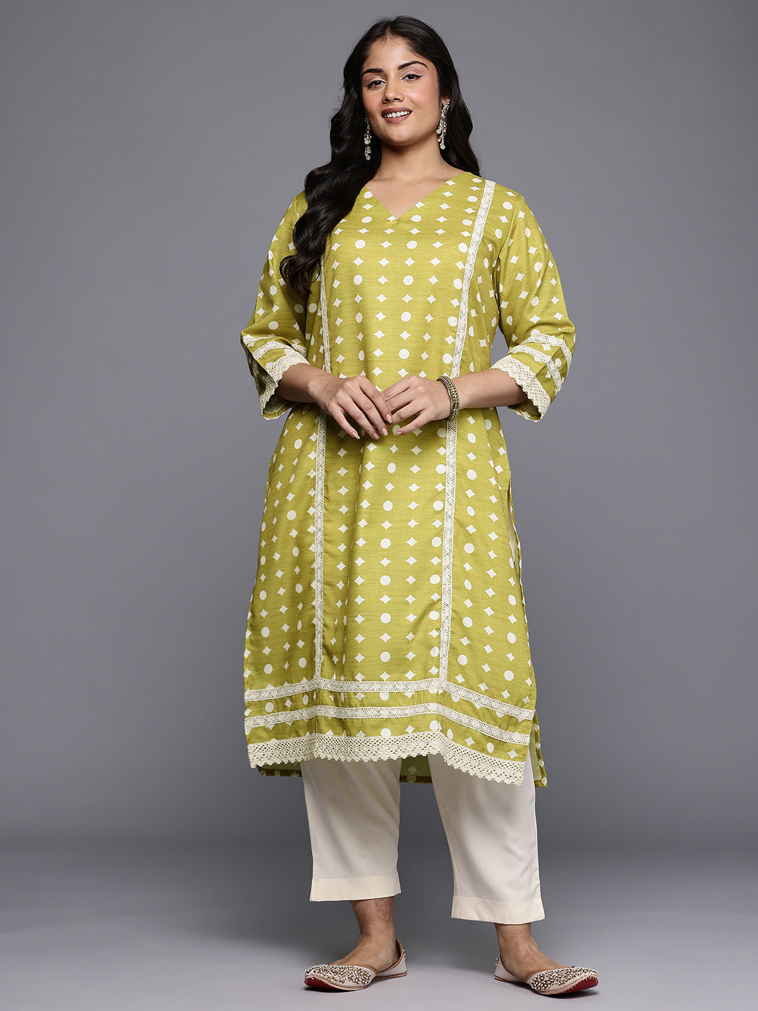 Women's Traditional Wear Olive Kurta-AP-AHKUMGDP-1159