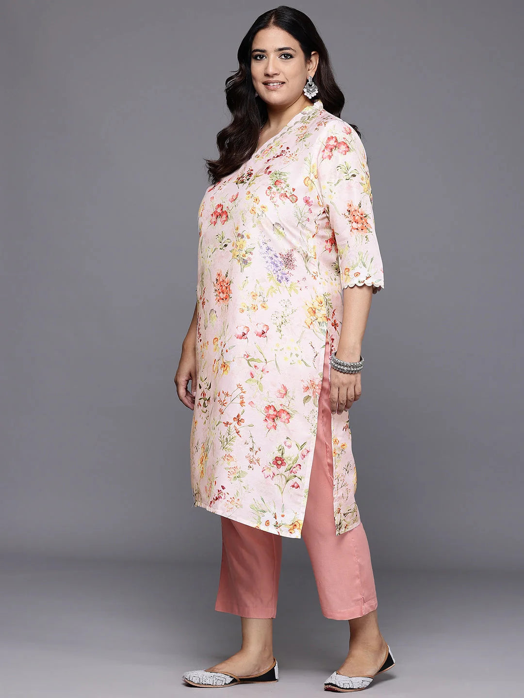 Plus Size Floral Printed Gotta Patti Kurta | Stylish Indian Kurta