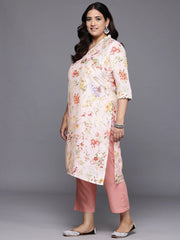 Plus Size Floral Printed Gotta Patti Floral Kurta-AP-AHKUMSDP-634