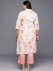Plus Size Floral Printed Gotta Patti Floral Kurta-AP-AHKUMSDP-634