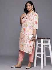Plus Size Floral Printed Gotta Patti Floral Kurta-AP-AHKUMSDP-634