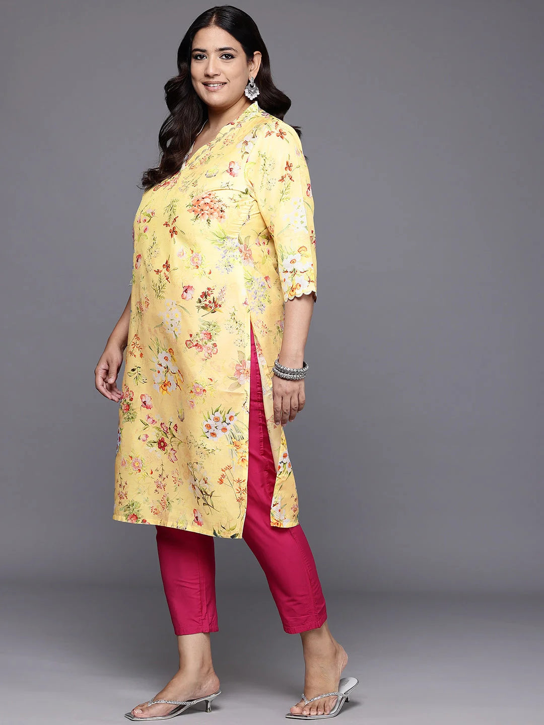 Plus Size Floral Polyester Indian Kurta for Women