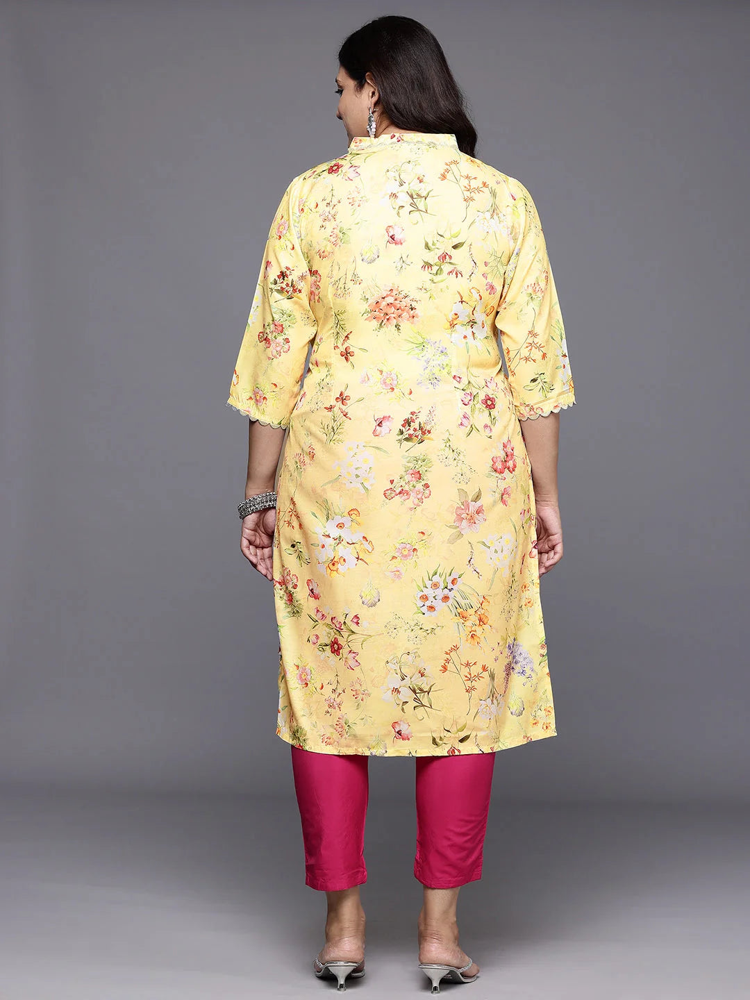 Plus Size Floral Polyester Indian Kurta for Women