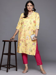 Plus Size Floral Printed Gotta Patti Kurta-AP-AHKUMSDP-635