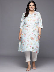 Plus Size Floral Printed Gotta Patti Kurta-AP-AHKUMSDP-636
