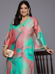 Plus Size Printed Flared Sleeves Chanderi Kurta-AP-AHKUORDP-1136