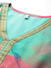 Plus Size Printed Flared Sleeves Chanderi Kurta-AP-AHKUORDP-1136