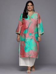 Plus Size Printed Flared Sleeves Chanderi Kurta-AP-AHKUORDP-1136