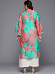 Plus Size Printed Flared Sleeves Chanderi Kurta-AP-AHKUORDP-1136