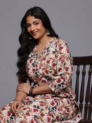 A PLUS BY AHALYAA Women Floral Printed Gotta Patti Pure Cotton Kurta with Trousers