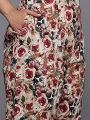 A PLUS BY AHALYAA Women Floral Printed Gotta Patti Pure Cotton Kurta with Trousers