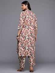 A PLUS BY AHALYAA Women Floral Printed Gotta Patti Pure Cotton Kurta with Trousers