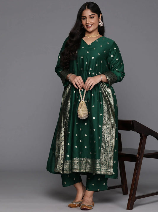 Plus Size Printed High Slit Kurta with Trousers-AP-AHKUPN-COMBO-864 1080