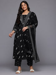 Plus Size Printed Pleated Gotta Patti Kurta with Trousers & With Dupatta