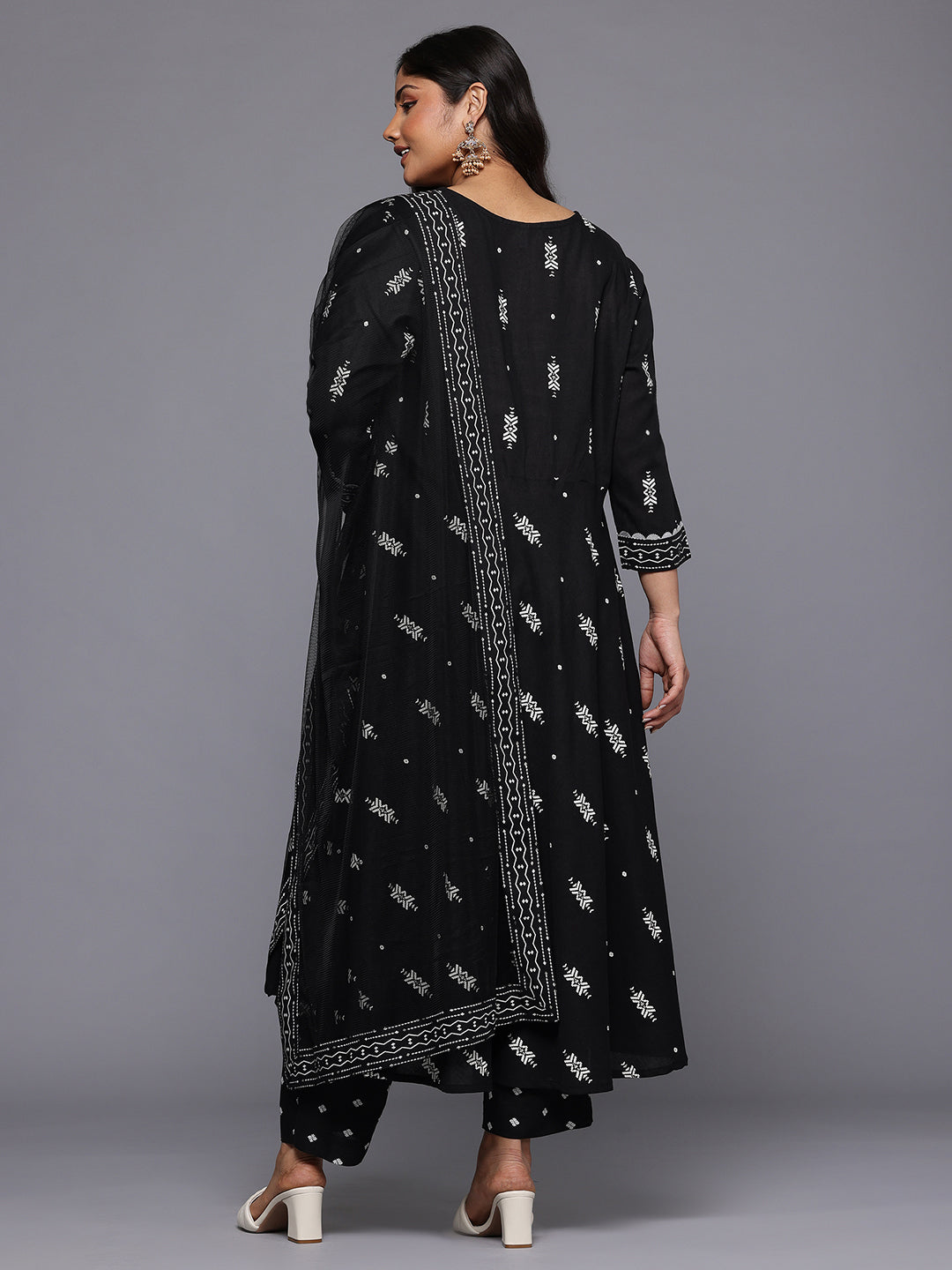 Plus Size Printed Pleated Gotta Patti Kurta with Trousers & With Dupatta