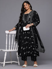 Plus Size Printed Pleated Gotta Patti Kurta with Trousers & With Dupatta