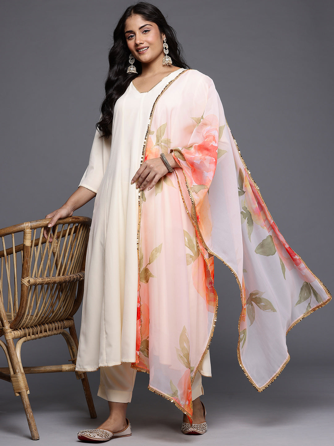 Women's Traditional Wear Off White Kurta Set-AP-AHKUPNDU-COMBO-1116