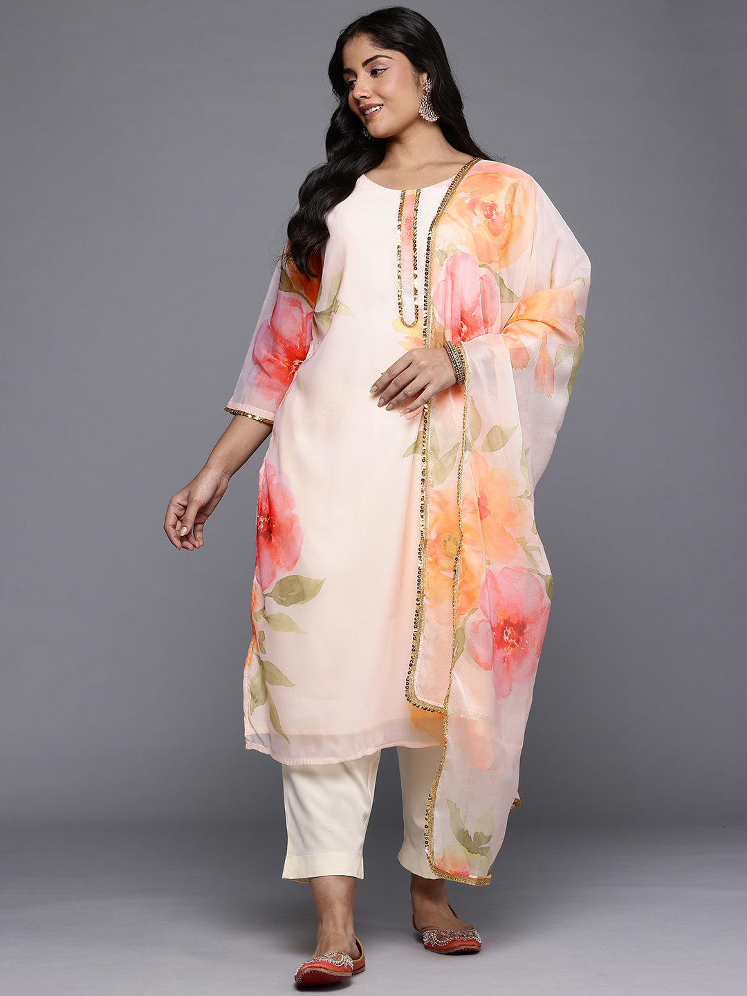 Women's Traditional Wear Off White Kurta Set-AP-AHKUPNDU-COMBO-1125