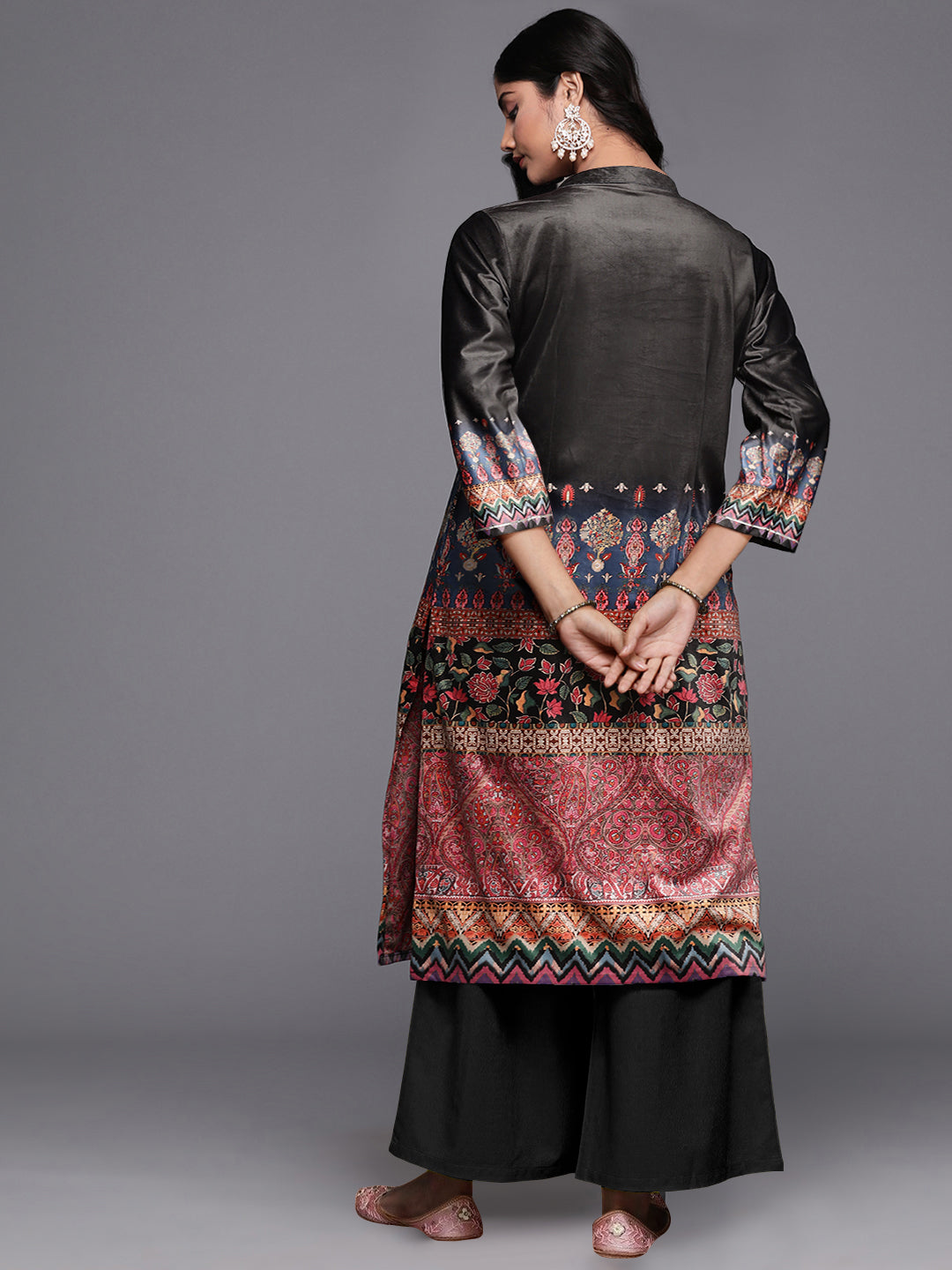 Plus Size Velvet Kurta and Palazzo Set - Digital Print
