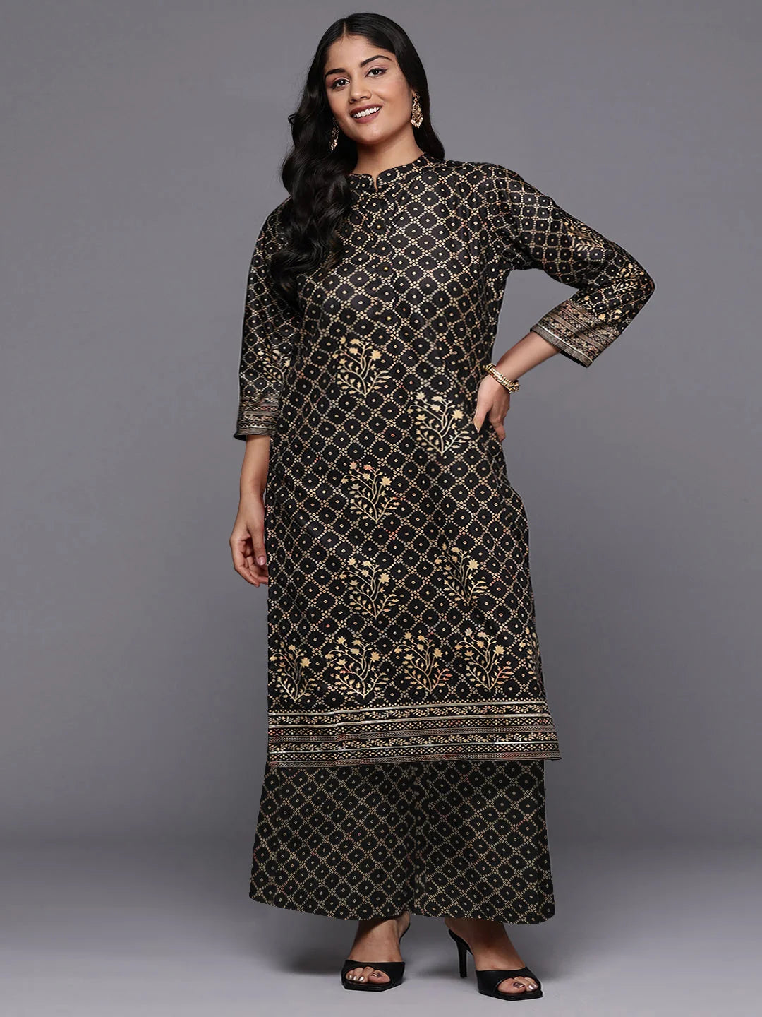 Women Bandhani Printed Regular Gotta Patti Velvet Kurta with Palazzos-AP-AHKUPZ-COMBO-1076