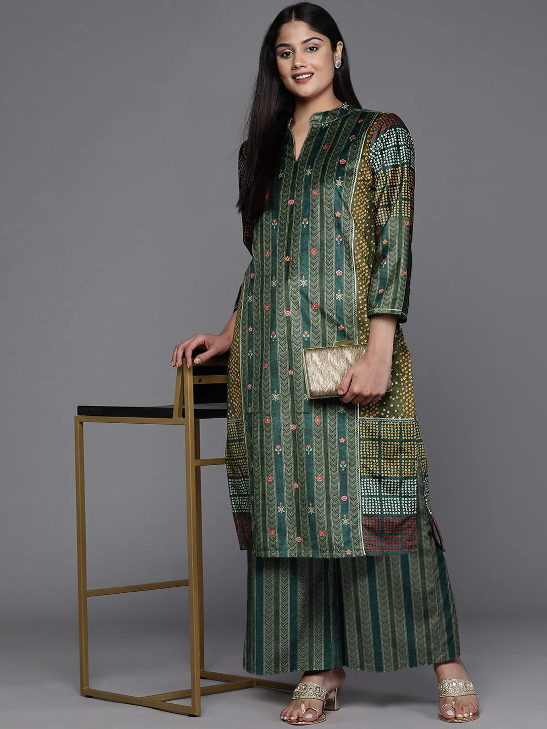 Printed Velvet Kurta Palazzo Set | Women's Ethnic Fashion