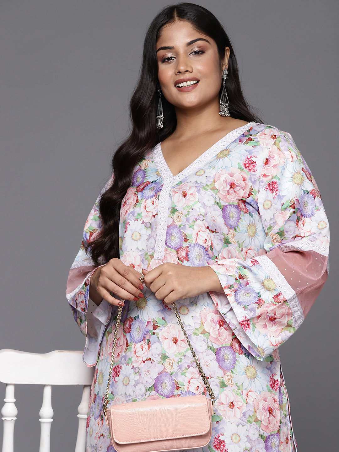 Floral Kurta Palazzo Set - Women's Rayon Palazzo Pants Set