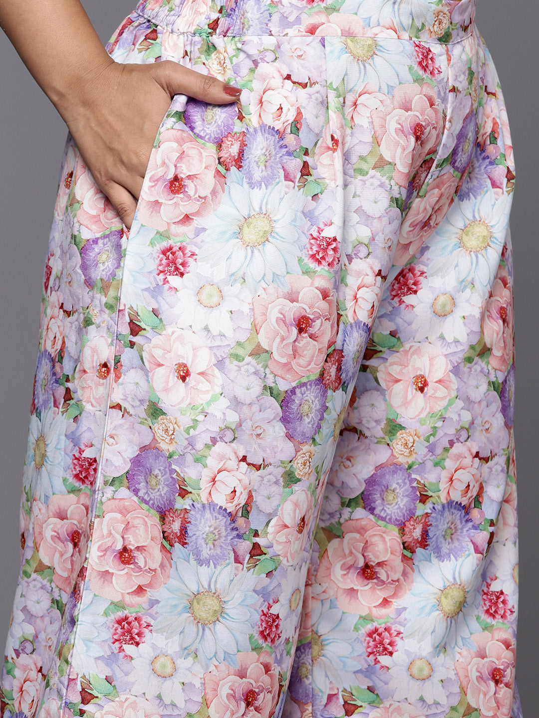 Floral Kurta Palazzo Set - Women's Rayon Palazzo Pants Set