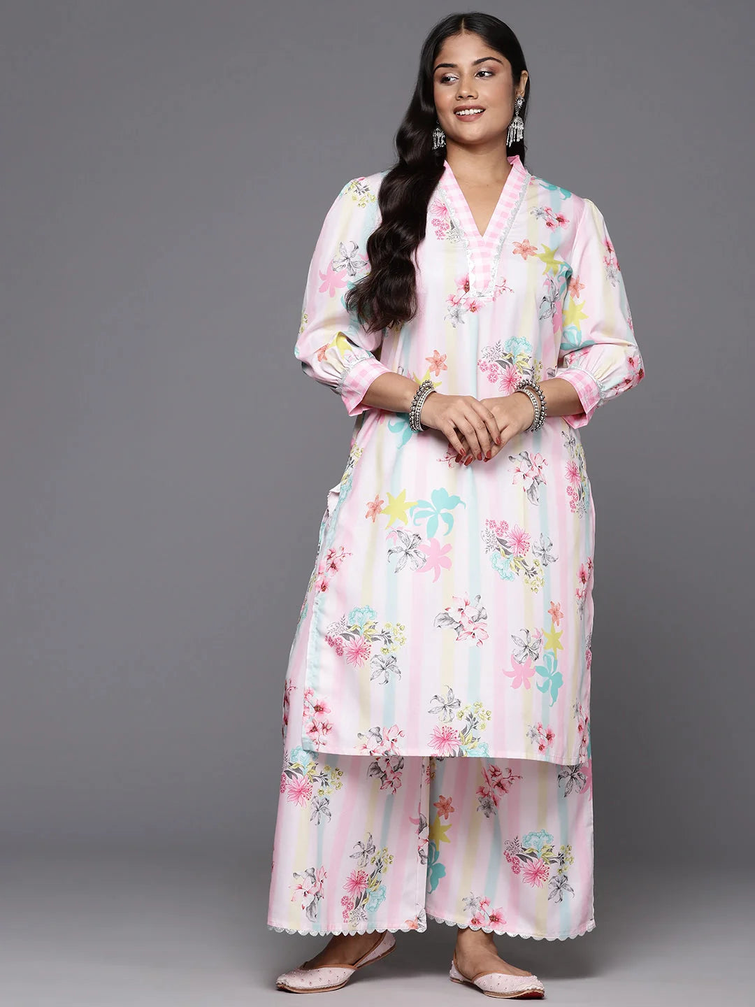 Floral Kurta and Palazzo Set - Women's Printed Gotta Patti Suit