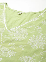 Floral Printed High Slit Gotta Patti Pure Cotton Kurta with Palazzos-AP-AHKUPZ-COMBO-690