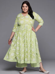 Floral Printed High Slit Gotta Patti Pure Cotton Kurta with Palazzos-AP-AHKUPZ-COMBO-690