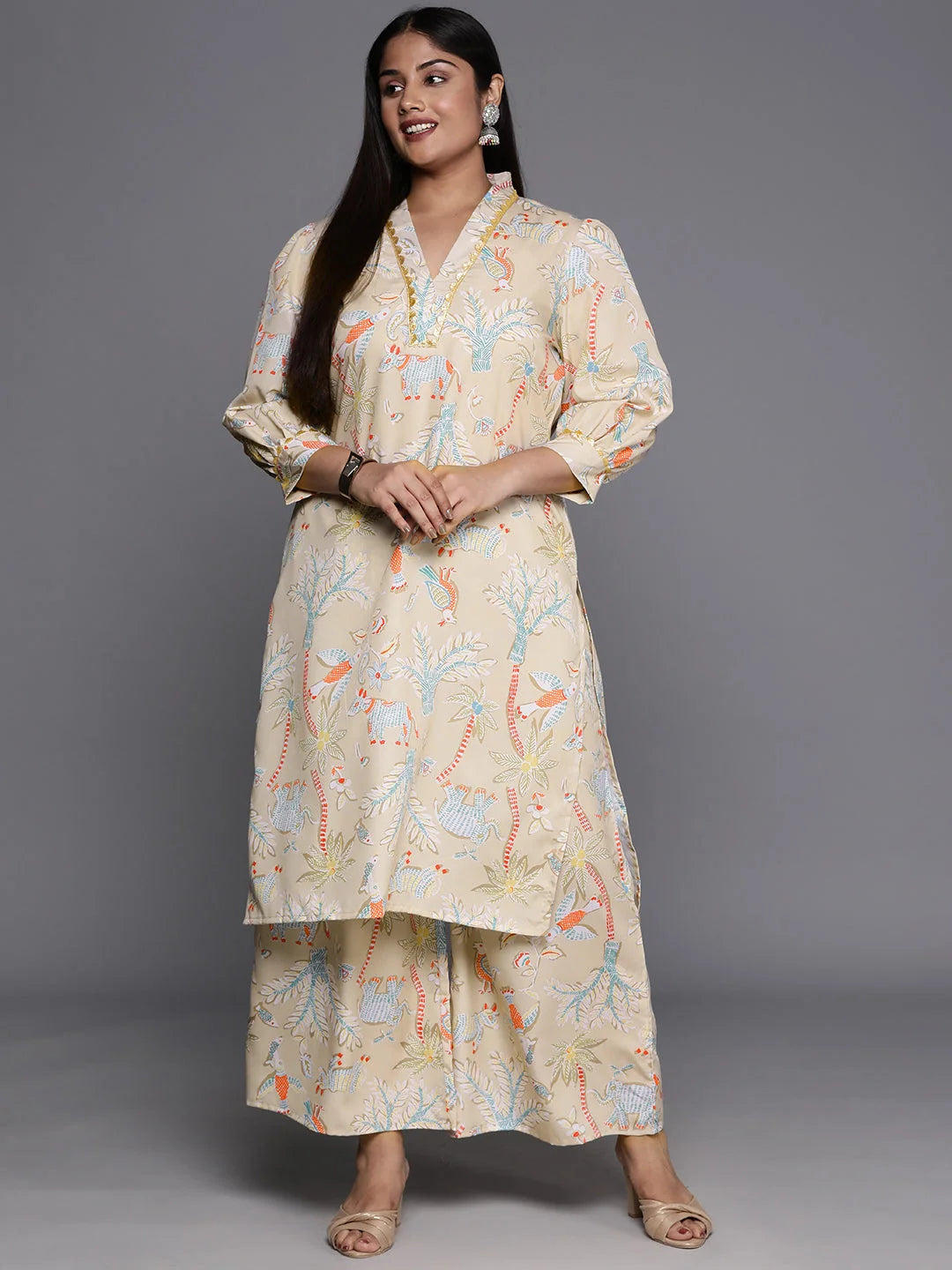 Plus Size Printed Kurta Palazzo Set | Women's Gotta Patti Suit