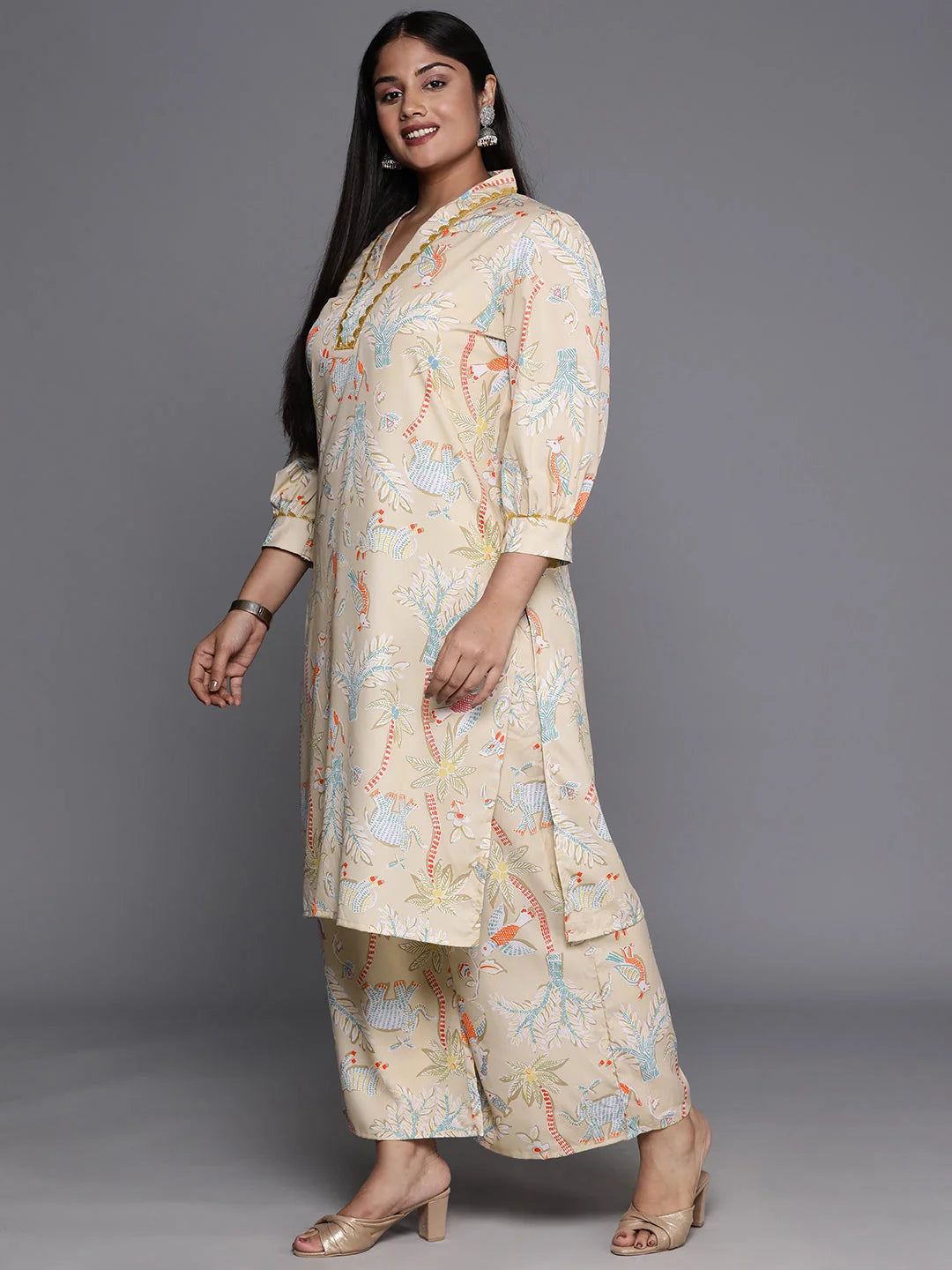 Plus Size Printed Kurta Palazzo Set | Women's Gotta Patti Suit