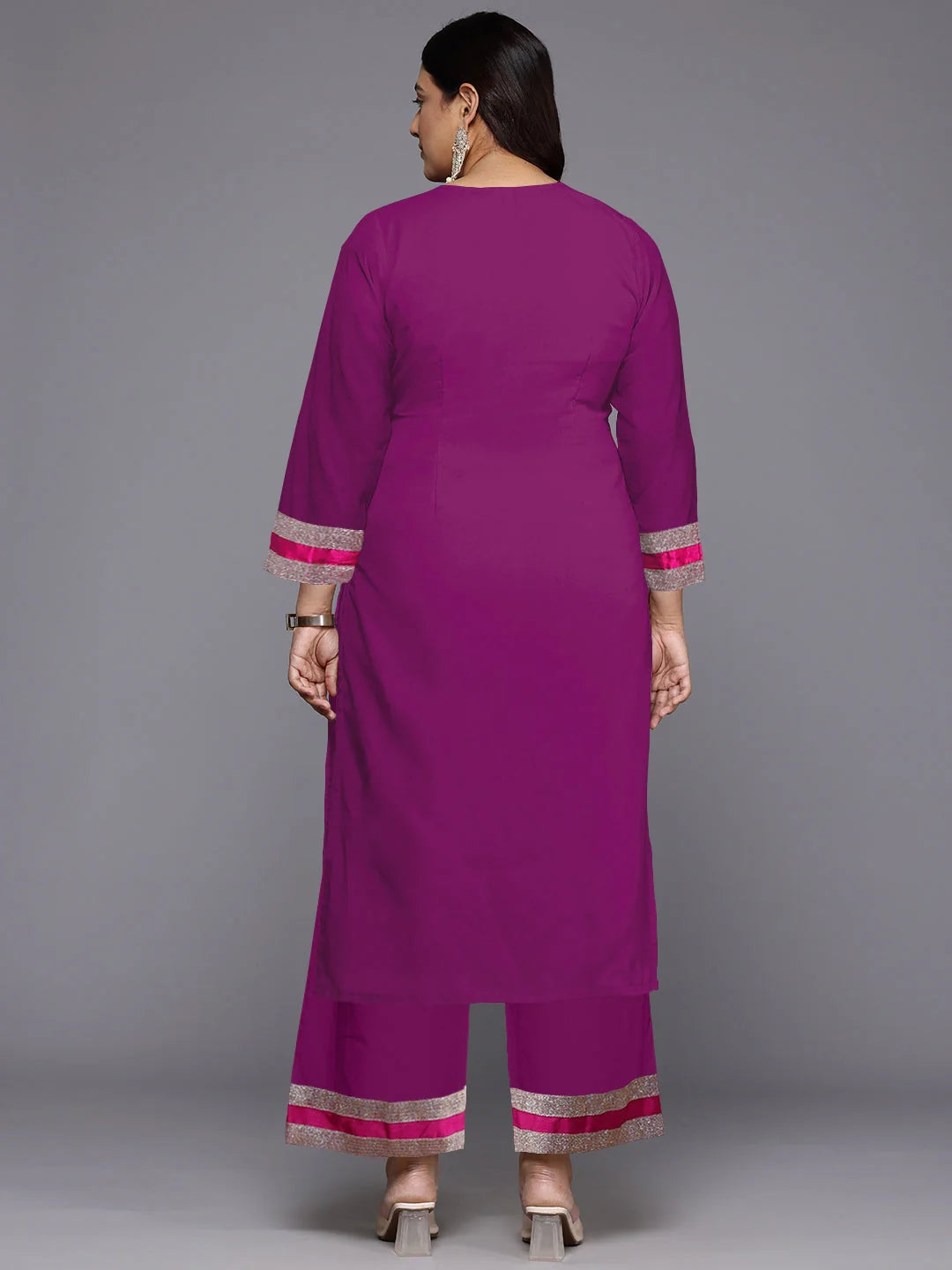 Elegant Silk Kurta Palazzo Set - Women's Solid Color Outfit