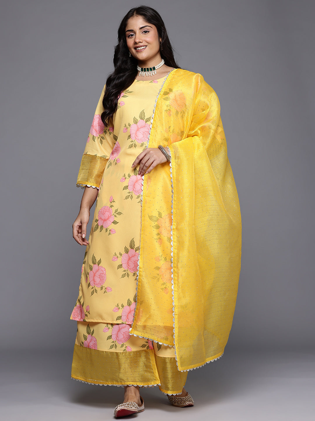 Women's Traditional Wear Yellow Kurta Set-AP-AHKUPZDU-COMBO-1123