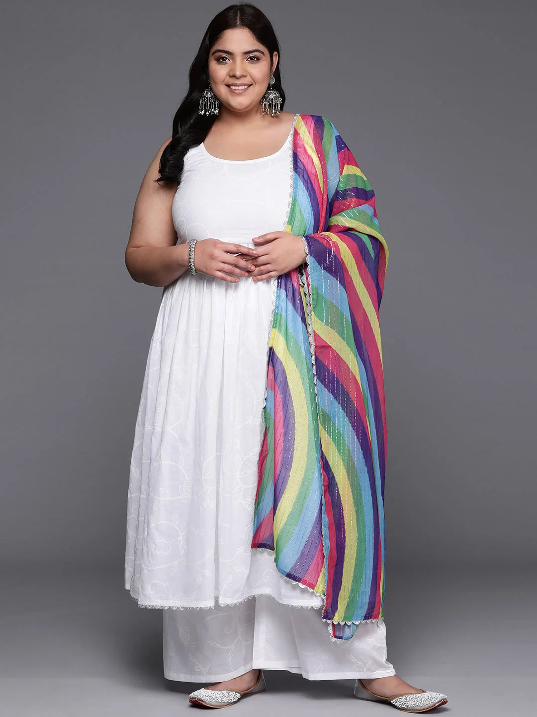 Floral Printed High Slit Gotta Patti Pure Cotton Kurta Set-AP-AHKUPZDU-COMBO-708