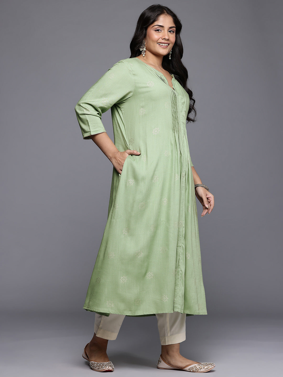 Women's Traditional Wear Green Kurta-AP-AHKURYGP-1160-DS