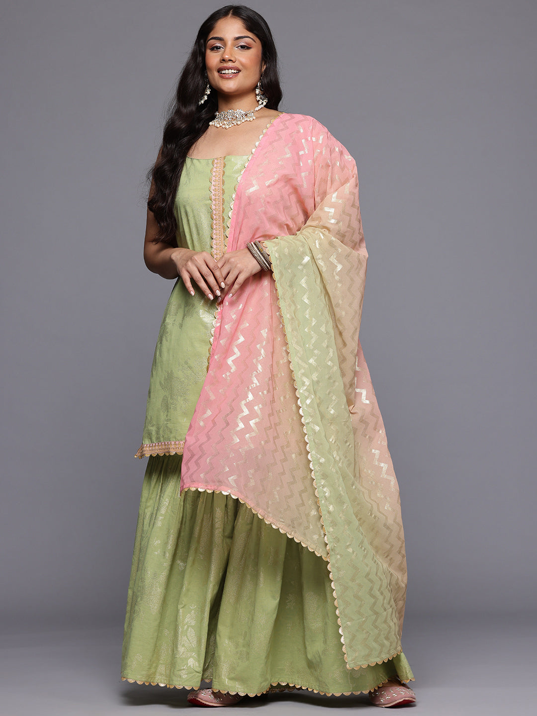 Women Pure Cotton Printed Kurta Sharara Set with Ombre Dupatta-AP-AHKUSHDU-COMBO-1038