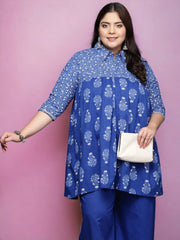 Women Blue Plus Size Pure Cotton Tunic-AP-AHTUCOKHGL-8186