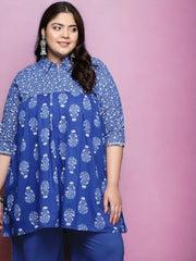 Women Blue Plus Size Pure Cotton Tunic-AP-AHTUCOKHGL-8186