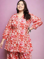 Women Plus Size Printed Pure Cotton Floral Tunic-AP-AHTUCOWX-8185