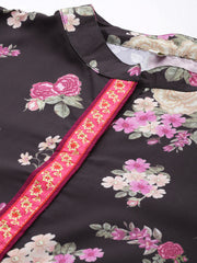 Mandarin Collar Crepe Floral Printed Tunic-AP-AHTUCRDP-8113