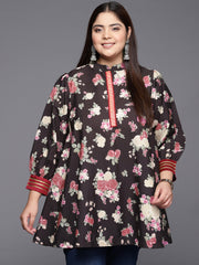 Mandarin Collar Crepe Floral Printed Tunic-AP-AHTUCRDP-8113
