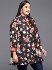 Mandarin Collar Crepe Floral Printed Tunic-AP-AHTUCRDP-8113