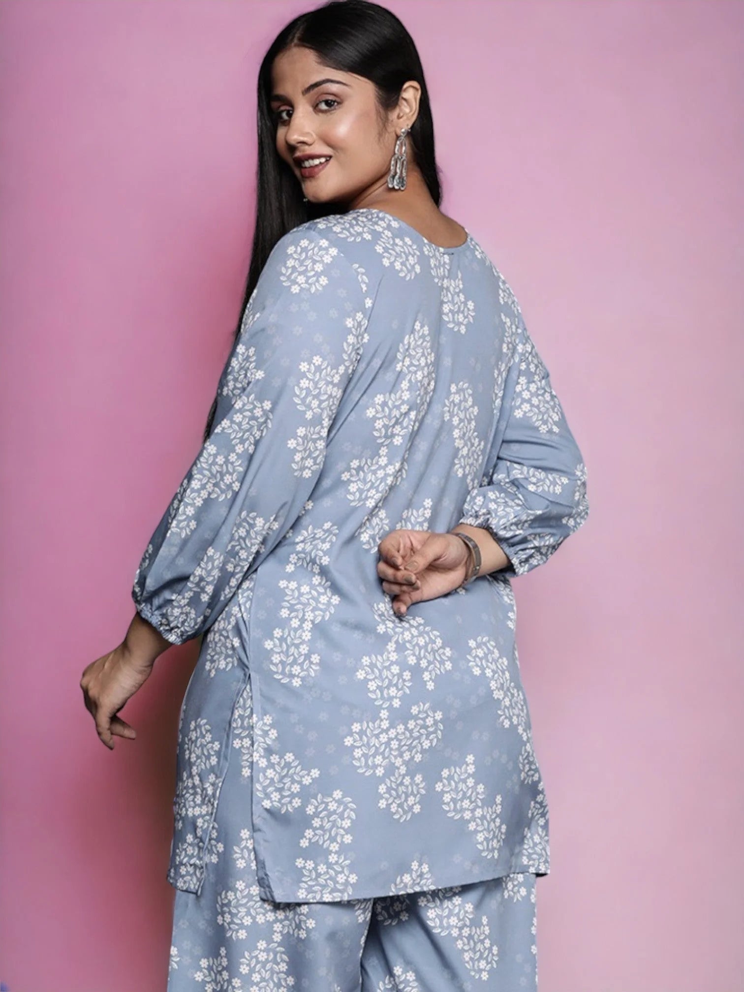Plus Size Floral Tunic Top: Ethnic Indian Kurta for Ladies